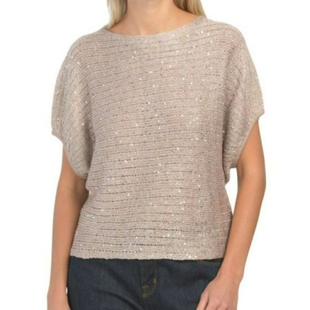 NWT Gorgeous WDNY Metallic Shimmer Sequin Dolman Sleeve Top Sweater - Picture 1 of 5
